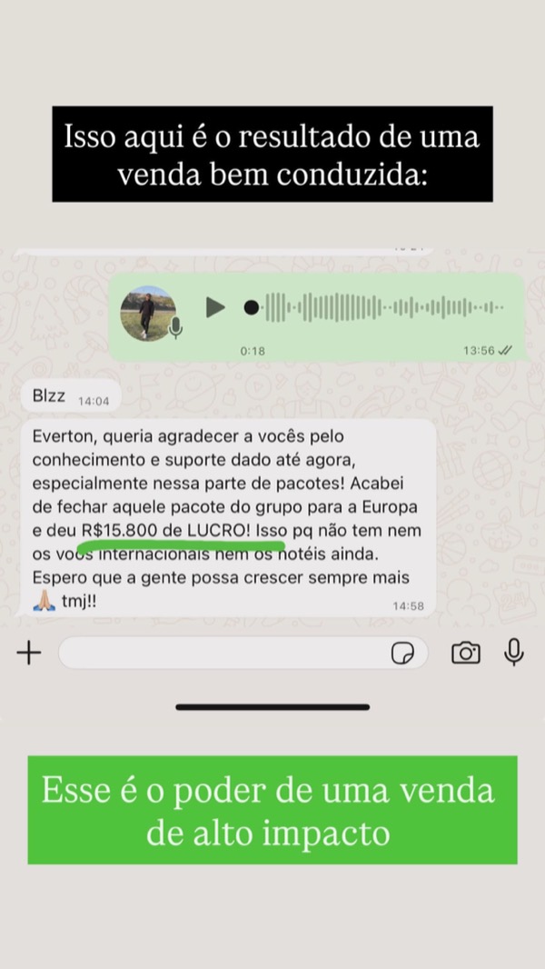 Depoimento: pacote de grupo para a Europa com R$ 15.800 de lucro em uma venda